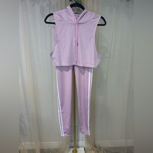 Purple three Piece Set Women S/M Crop Sleeveless Hoodie Leggings Set
